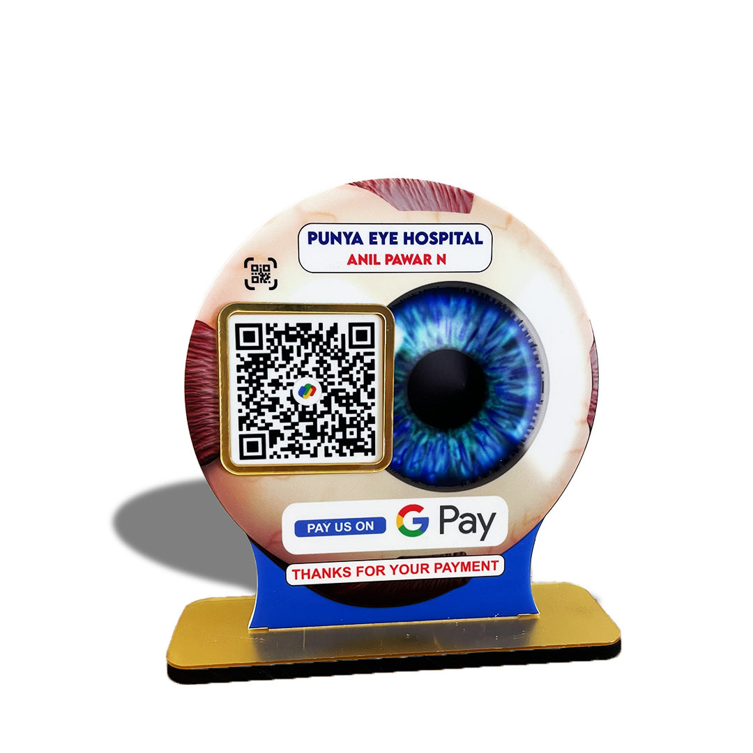 Eye Shaped Smart NFC 1 QR Standee - For Eye Hospitals and Opticians - GPay