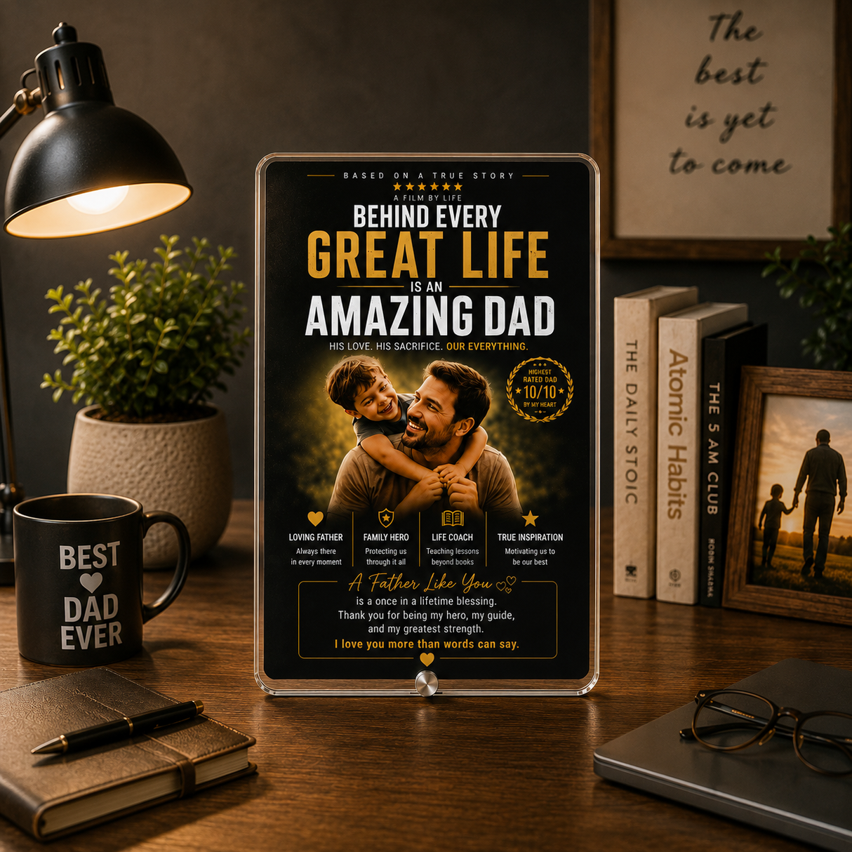 Behind Every Great Life – Personalized Dad Photo Frame- Custom Acrylic Gift for Father & Son/Daughter