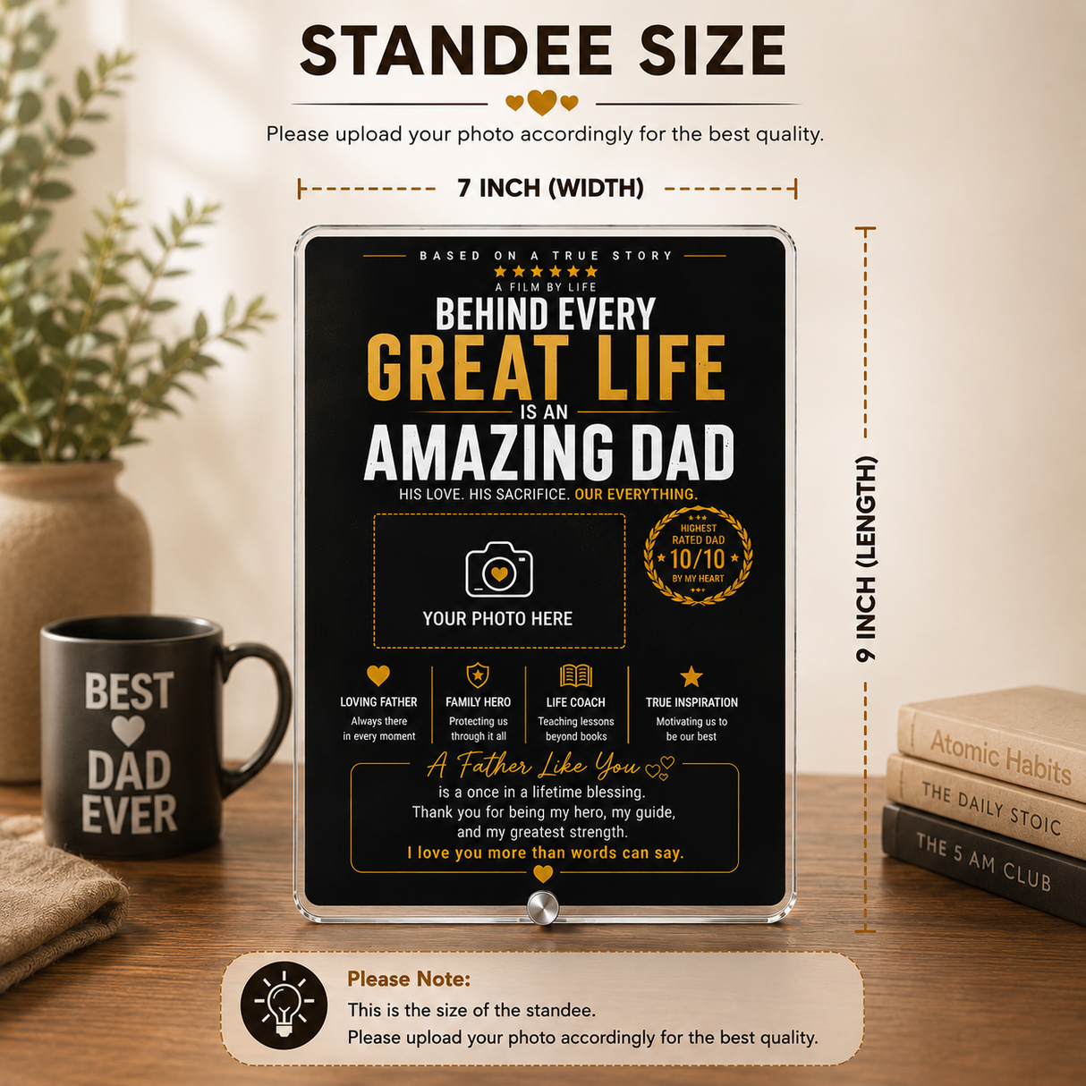 Behind Every Great Life – Personalized Dad Photo Frame- Custom Acrylic Gift for Father & Son/Daughter