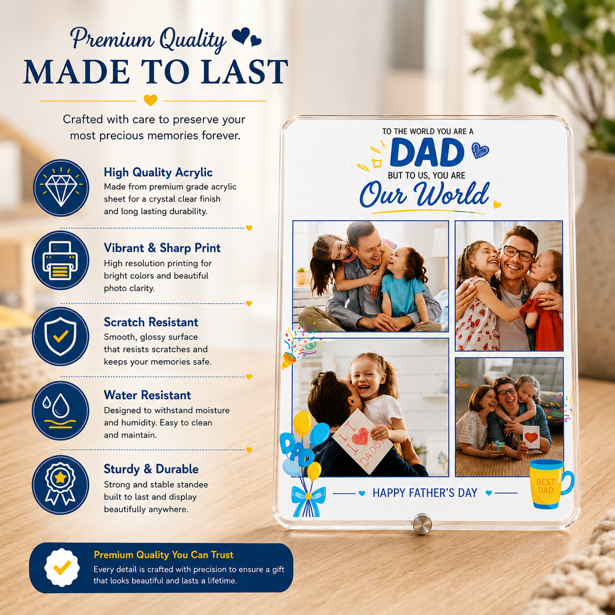 Personalized Father's Day Family Photo Frame - Custom Acrylic Gift for Father & Son/Daughter - III