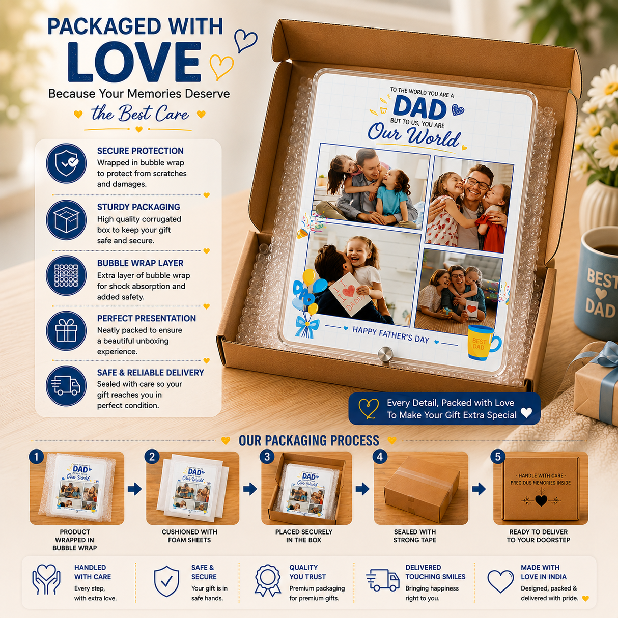Personalized Father's Day Family Photo Frame - Custom Acrylic Gift for Father & Son/Daughter - III