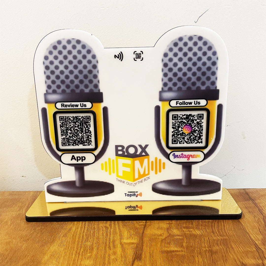 FM Mic Shaped Smart NFC 2-in-1 Table Top Standee