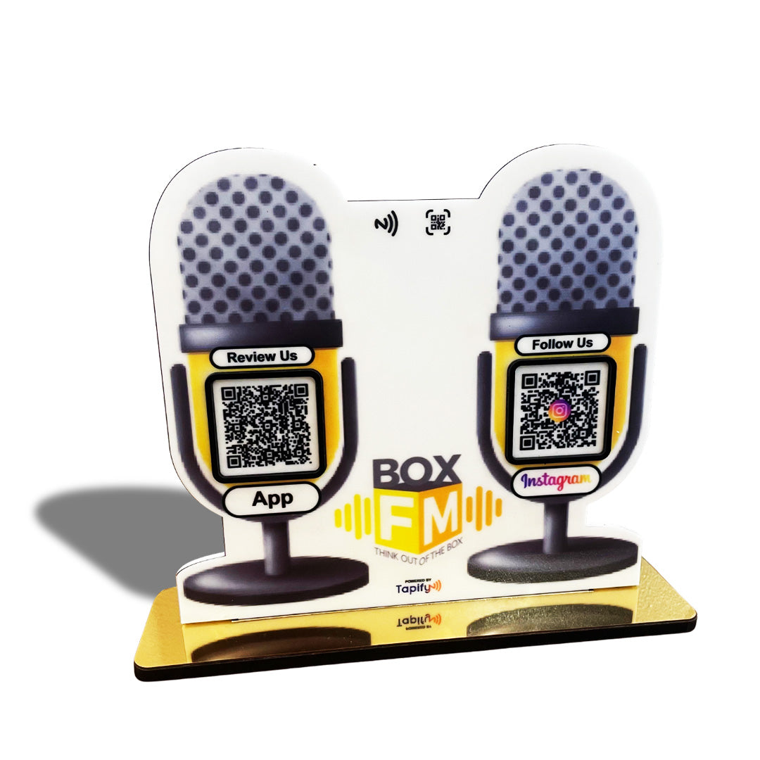 FM Mic Shaped Smart NFC 2-in-1 Table Top Standee
