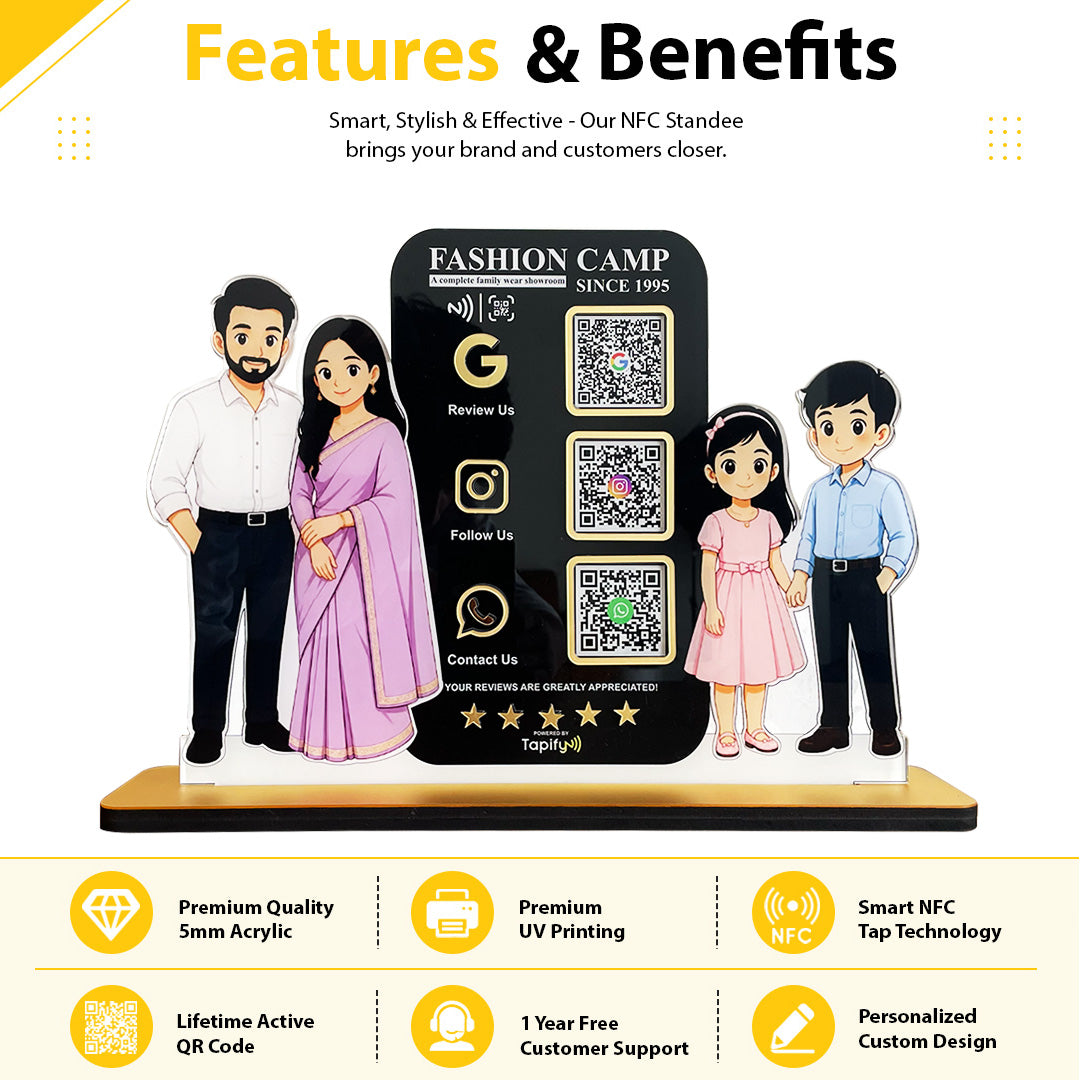 Parents & Kids Cutout Smart NFC - Premium 3 QR Tabletop Standee