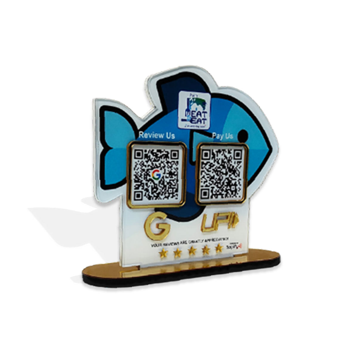 Fish Shaped - Smart NFC 2-in-1 Table Top Standee - For Seafood and Meat Shop