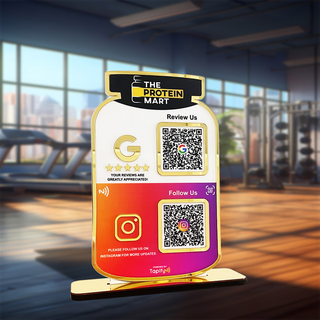 Premium Protein Supplement Shaped Smart NFC 2-in-1 Tabletop Standee - Theme Edition | For Gym & Supplement Stores