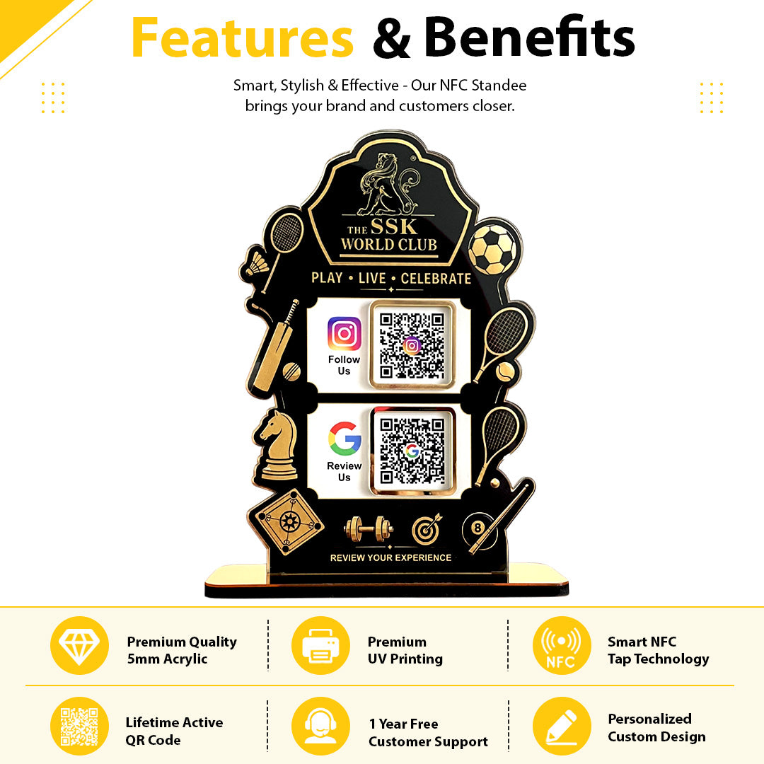Multi Sports Shaped 2-in-1 Smart NFC Standee – Black Theme