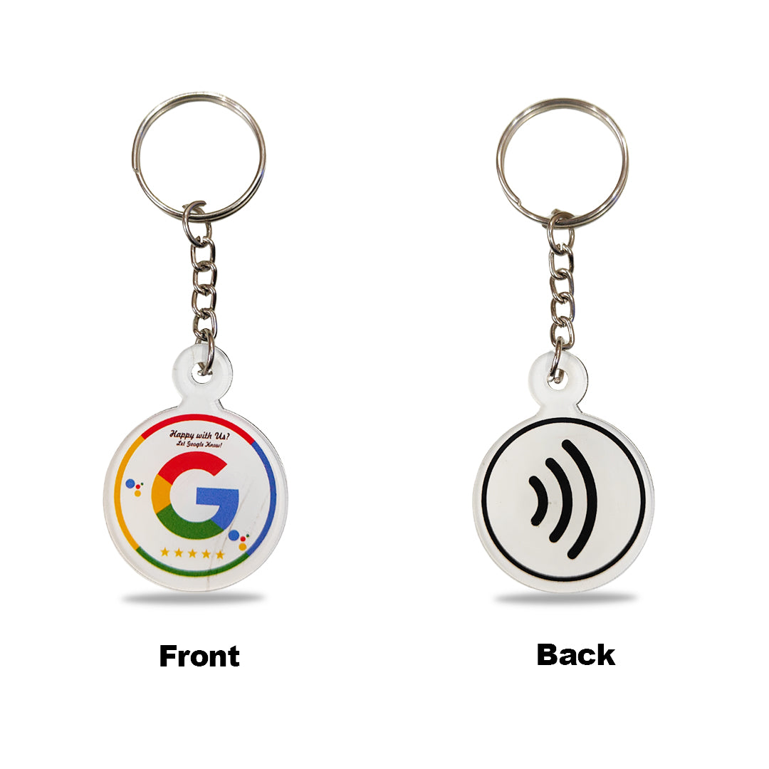 Smart NFC Google Review Keyring - without QR Code - White Colour (Fixed Design, Your Link Added )