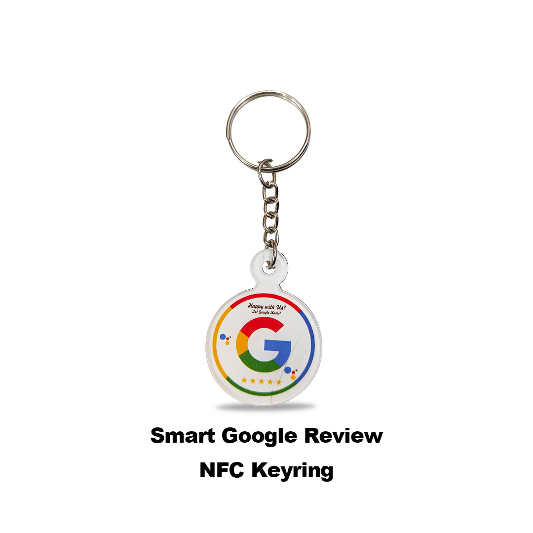 Smart NFC Google Review Keyring - without QR Code - White Colour (Fixed Design, Your Link Added )