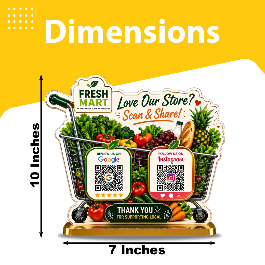 Grocery & Fruit Cart Basket Shaped - Smart NFC 2 QR Table Top Standee