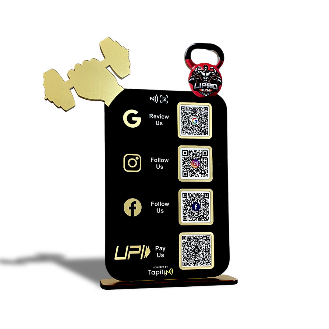 Gym Dumbbell Cutout - Smart NFC 4-in-1 Tabletop Standee - For Gyms