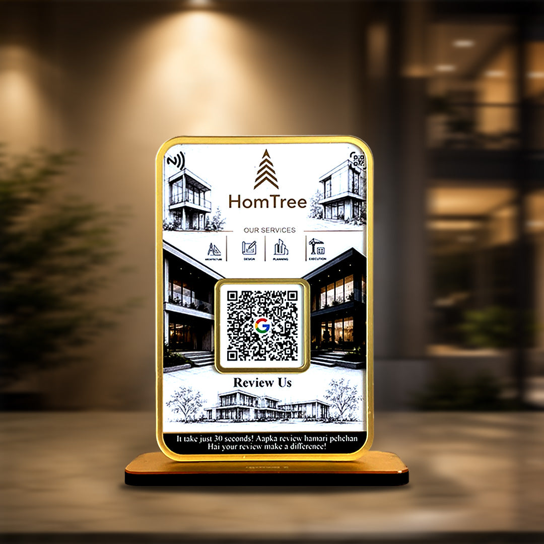 Premium Smart NFC 1 QR Table Top Standee - Background Edition