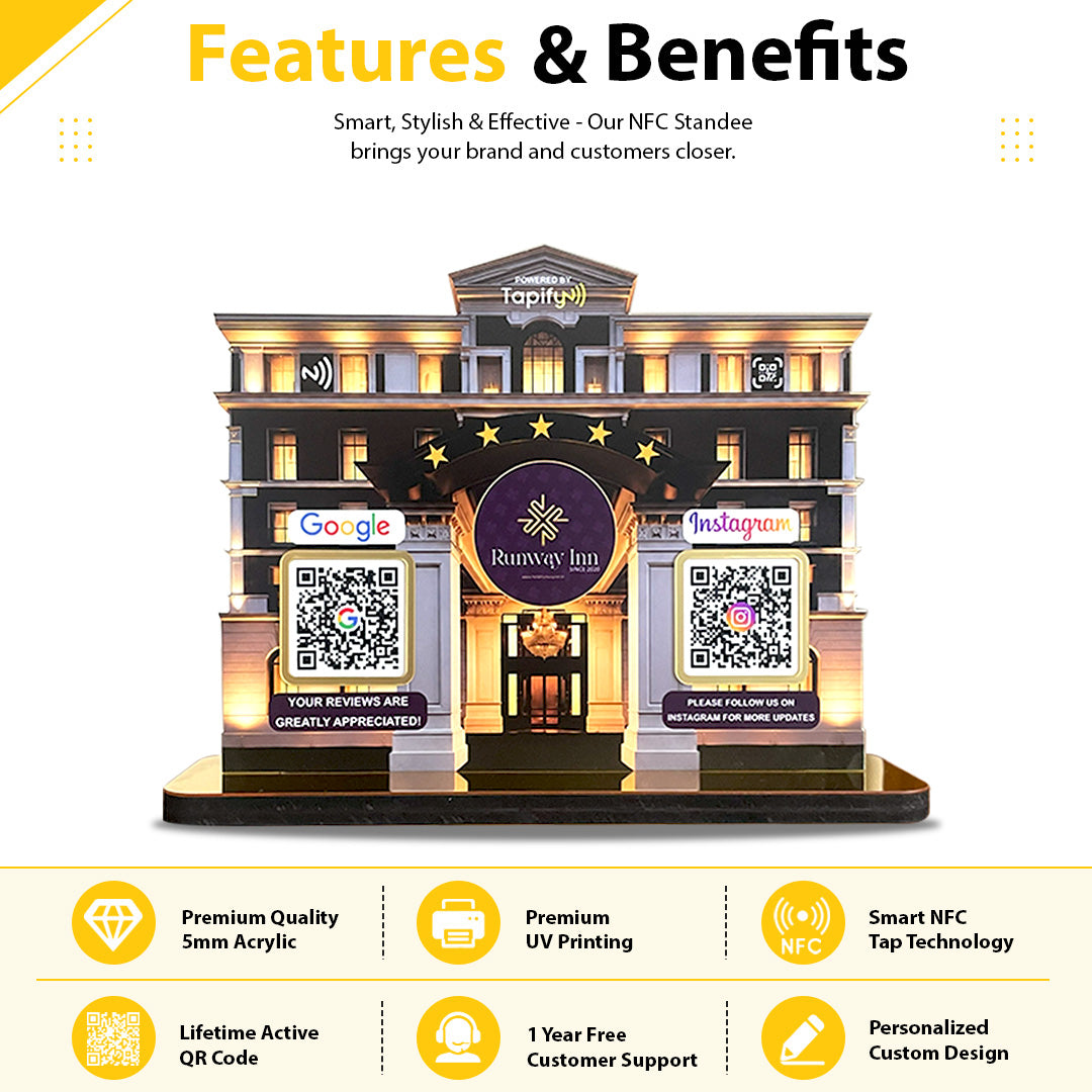 Hotel Shaped - Smart NFC 2-in-1-Tabletop Standee | For Hotel and Resorts