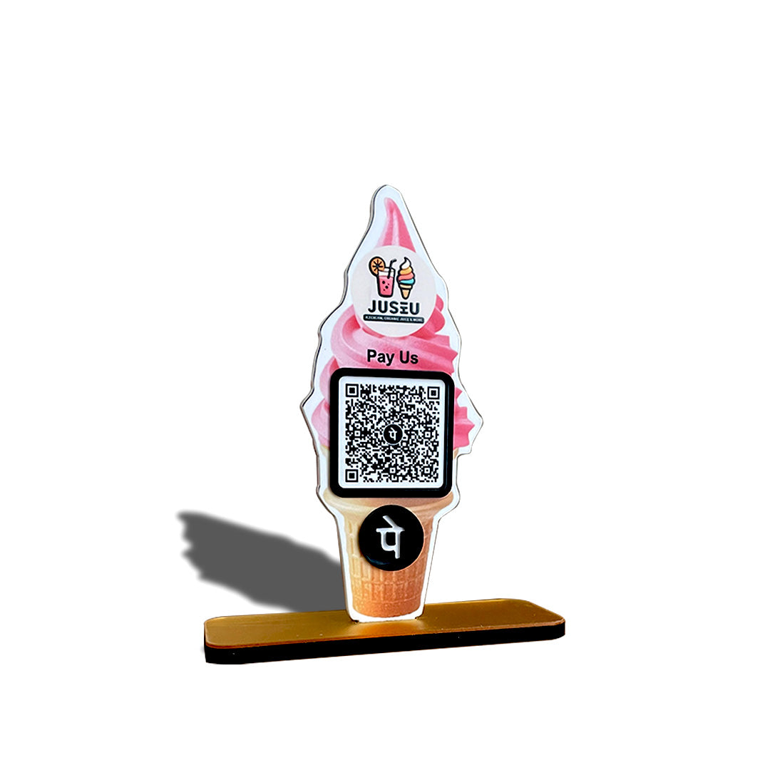 Ice Cream Shaped Smart NFC 1 QR Standee - For Ice Cream Shops - PhonePe