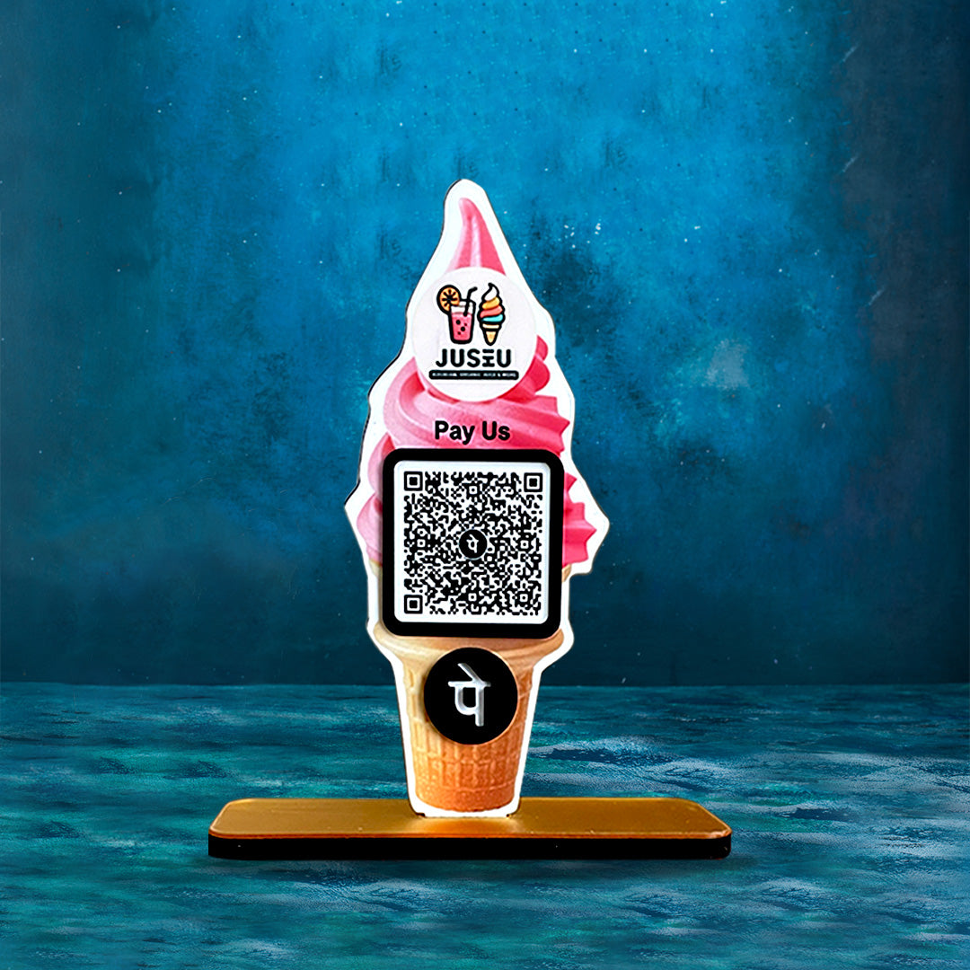 Ice Cream Shaped Smart NFC 1 QR Standee - For Ice Cream Shops - PhonePe