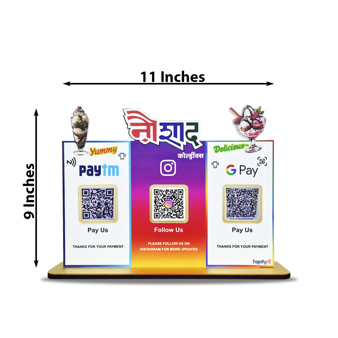 Ice-Cream Logo Cutout Premium Smart NFC 3QR Table Top Standee