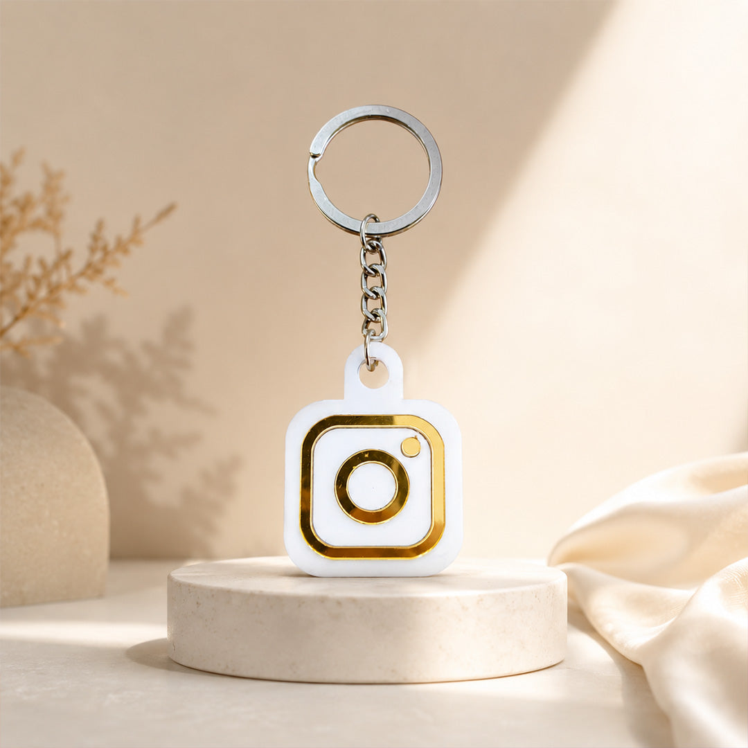 Smart NFC Instagram Keyring - without QR Code - White Colour (Fixed Design, Your Link Added ) - Acrylic Logo