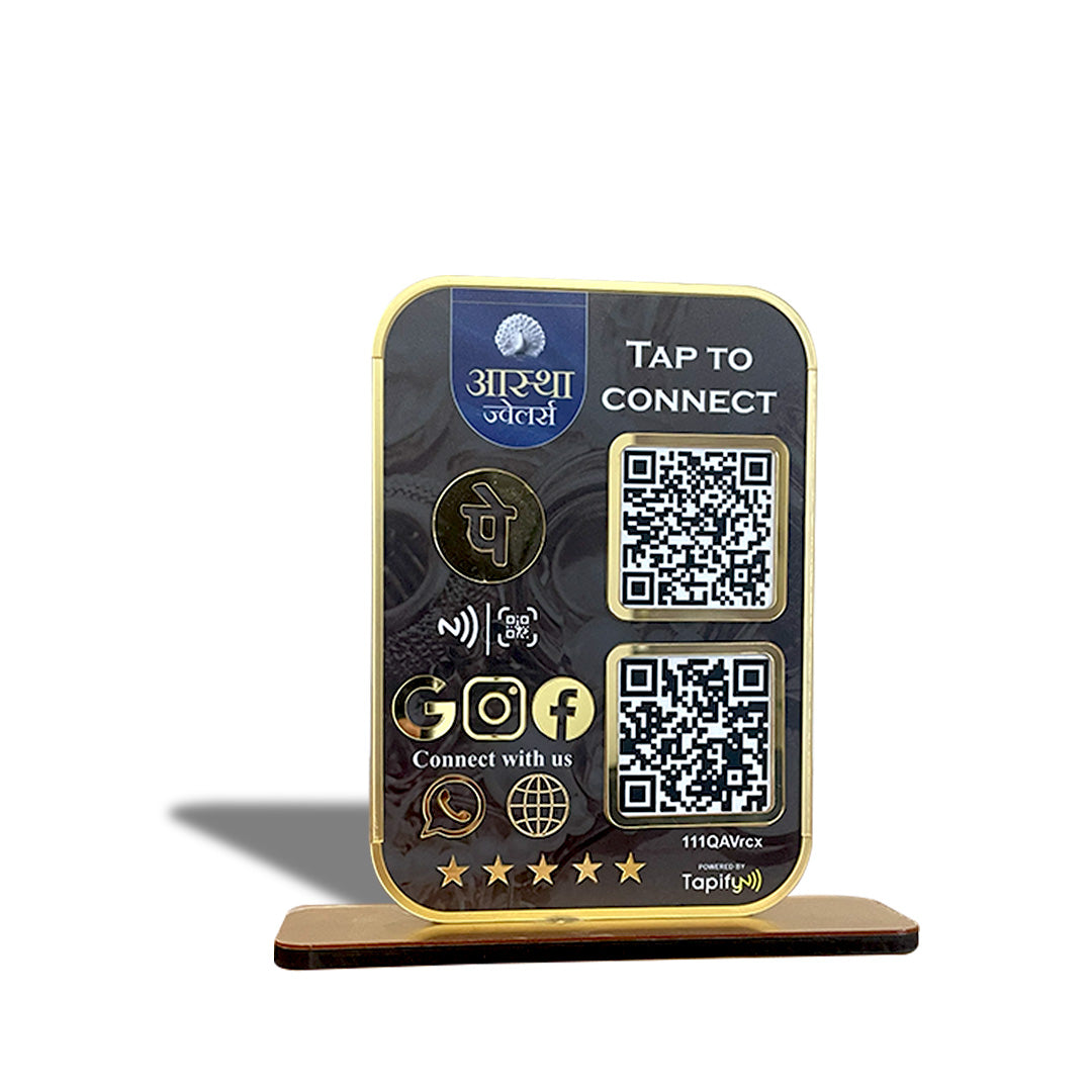 Premium Smart NFC All-In-One + UPI Table Top Standee | Portrait Style | Jewelry Background Edition