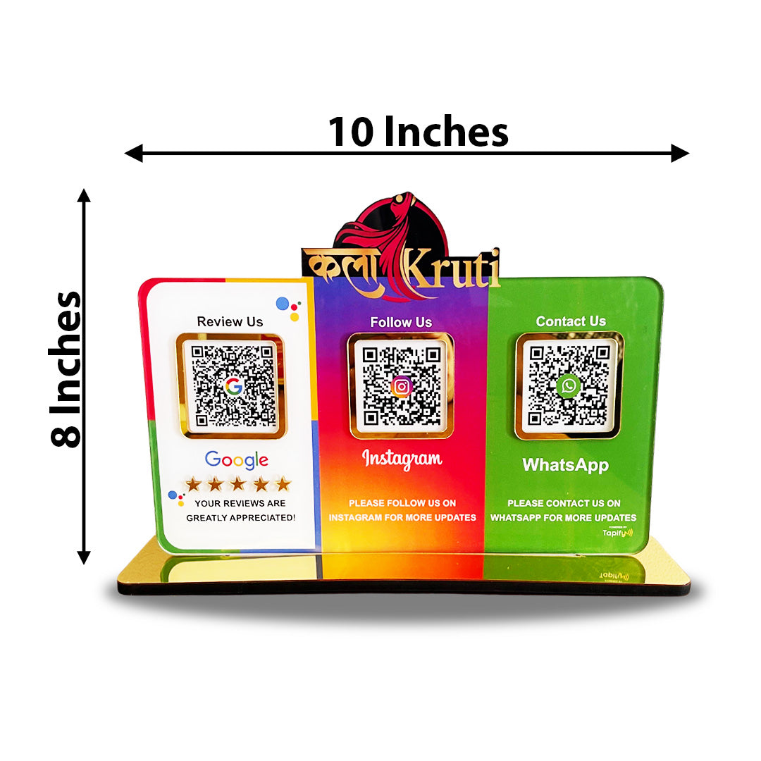 Logo Cutout Smart NFC 3QR Table Top Standee | Social Media Theme Edition-Google, Instagram, Whatsapp