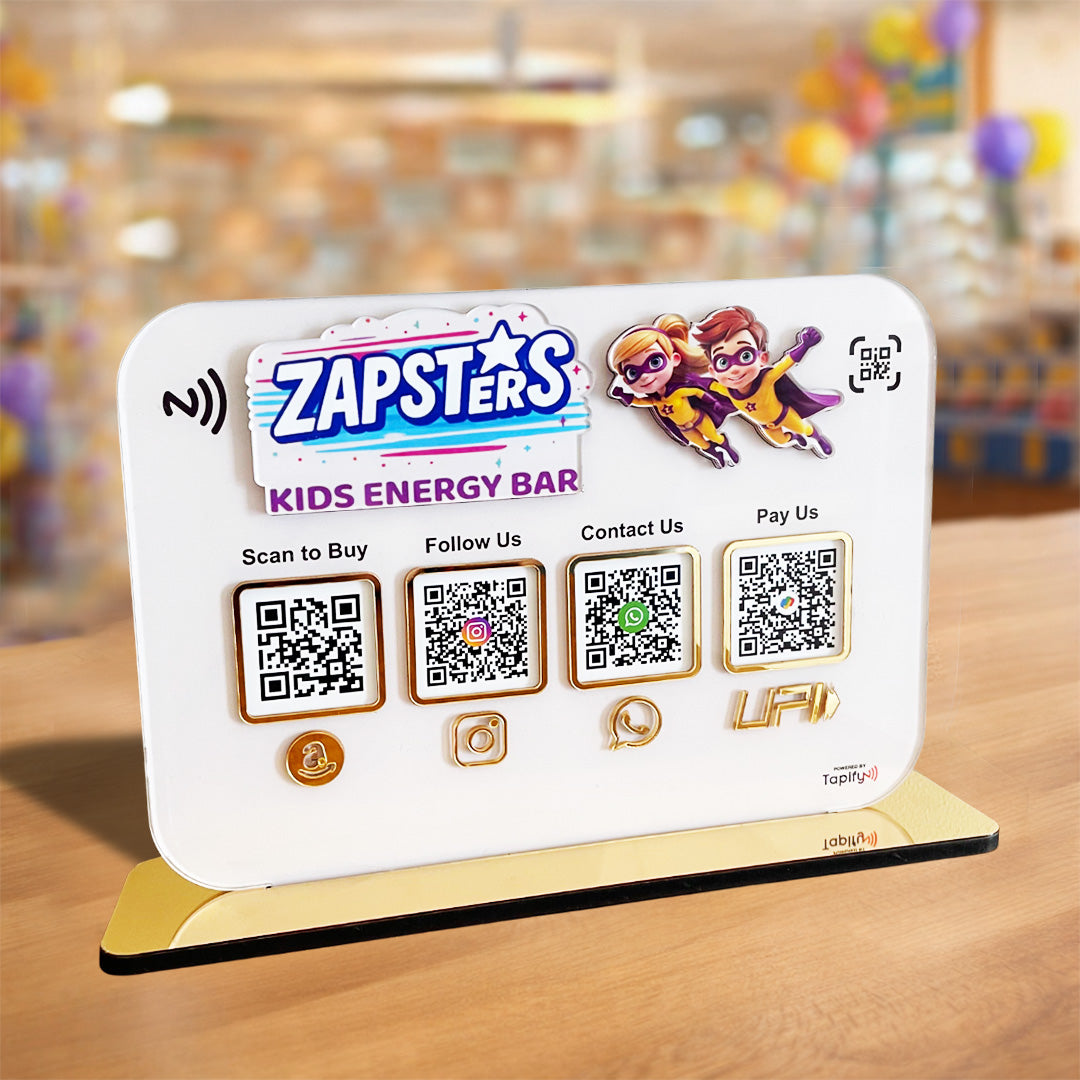 Smart NFC 4-in-1 Standee With 3D logo Cutout - White Theme