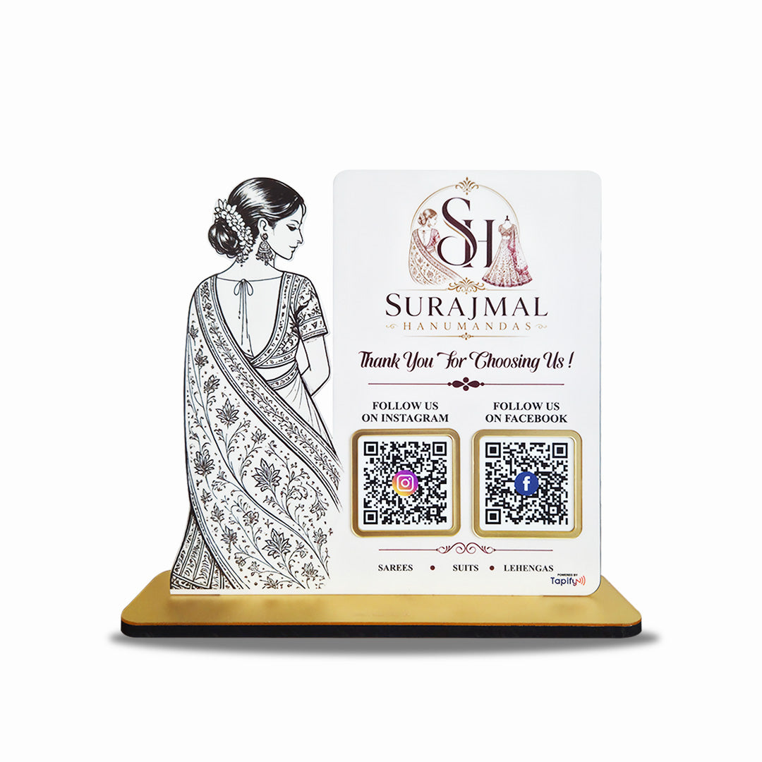 Lady in Saree Cutout Smart NFC 2-QR Standee - For ladies Garments
