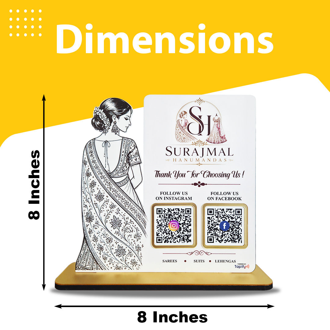 Lady in Saree Cutout Smart NFC 2-QR Standee - For ladies Garments
