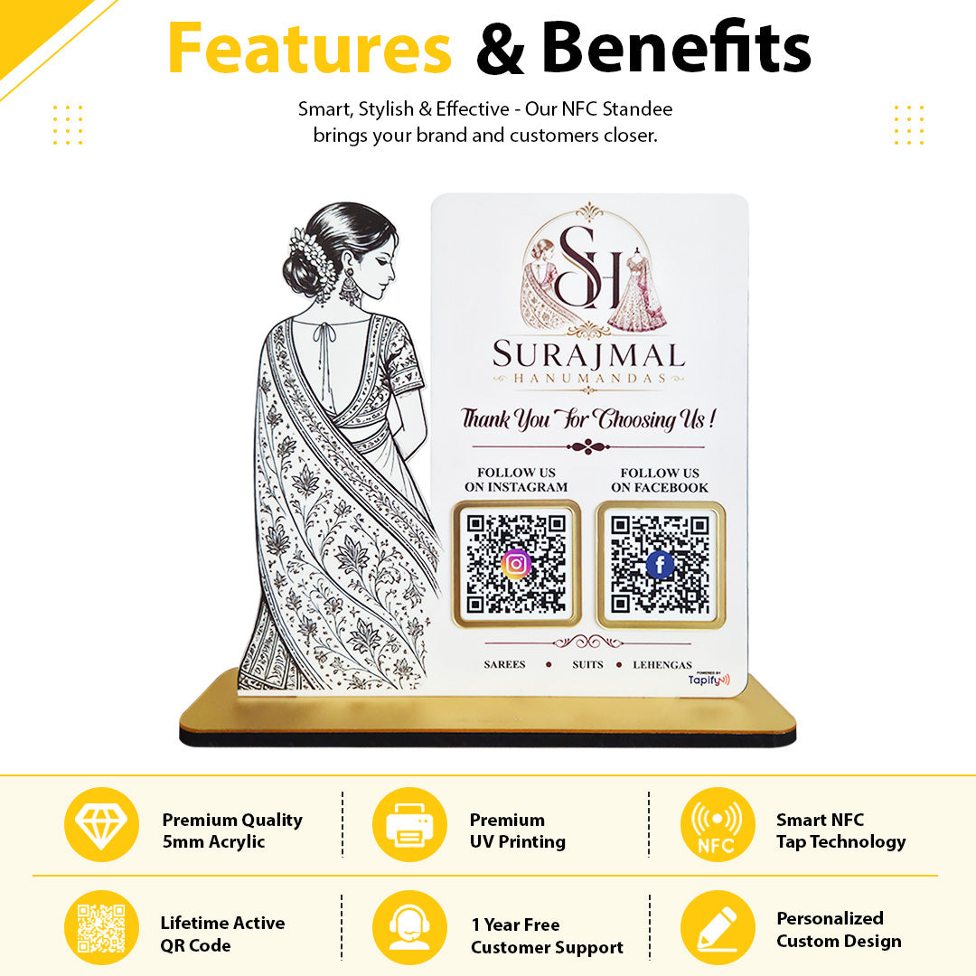 Lady in Saree Cutout Smart NFC 2-QR Standee - For ladies Garments