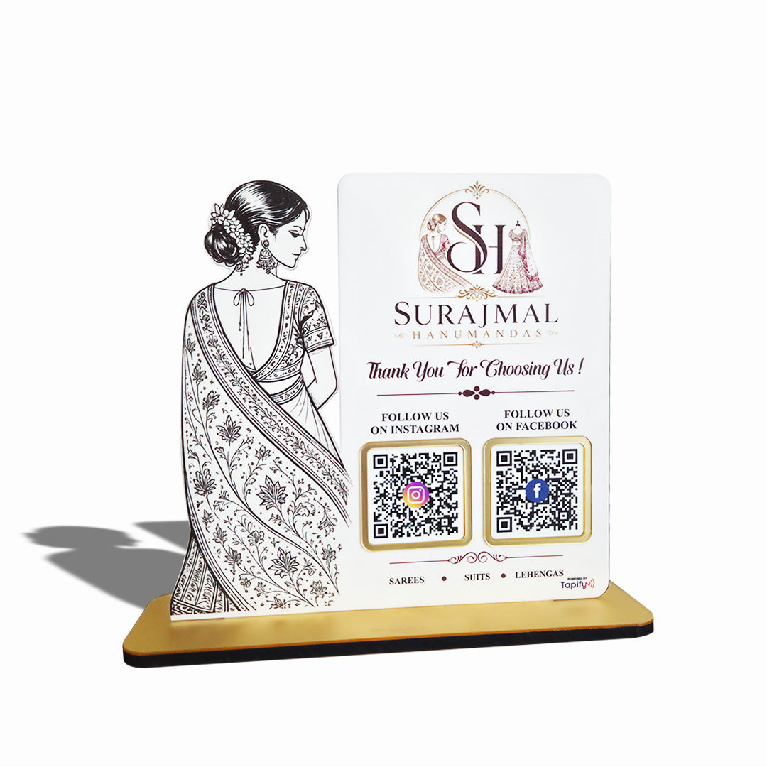 Lady in Saree Cutout Smart NFC 2-QR Standee - For ladies Garments