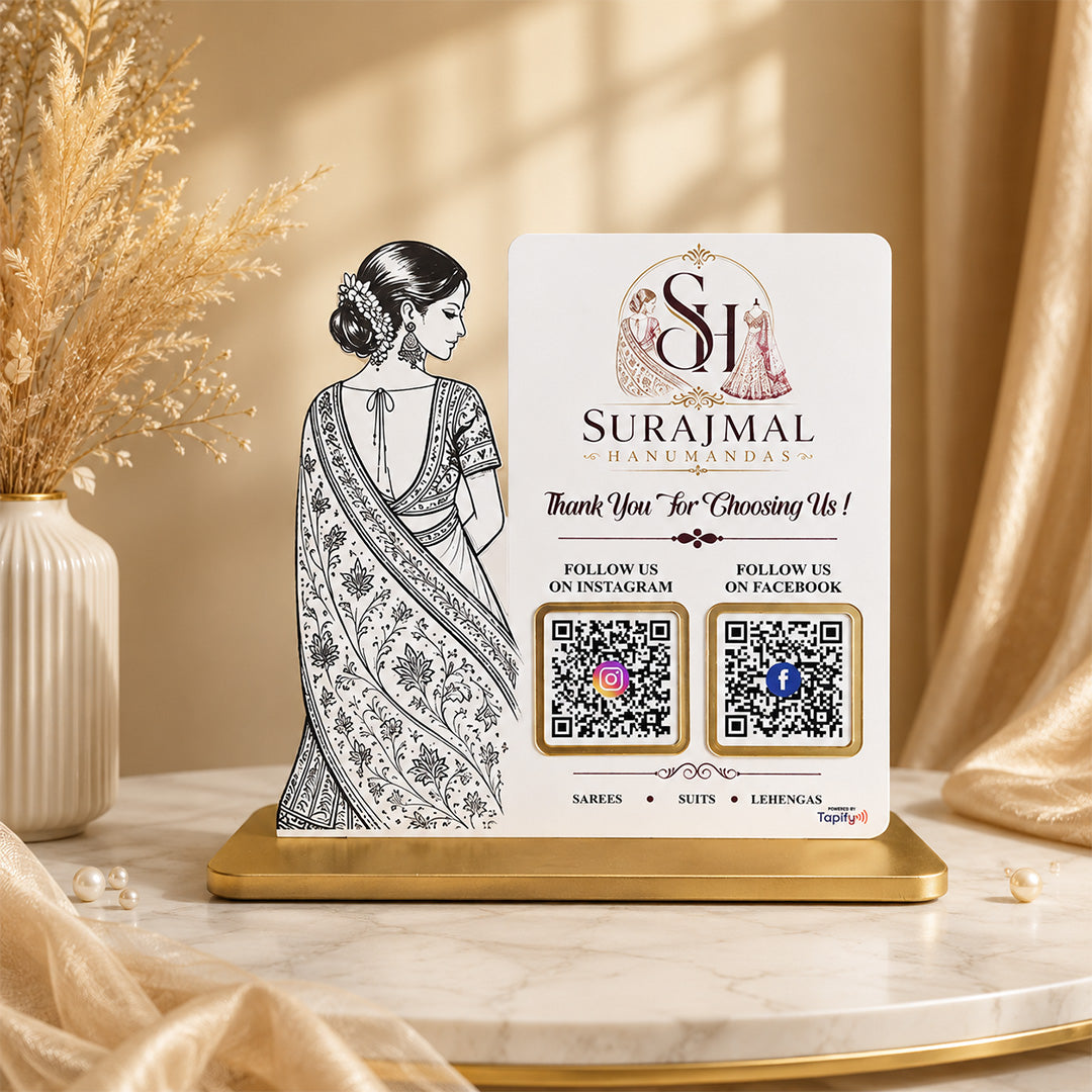 Lady in Saree Cutout Smart NFC 2-QR Standee - For ladies Garments