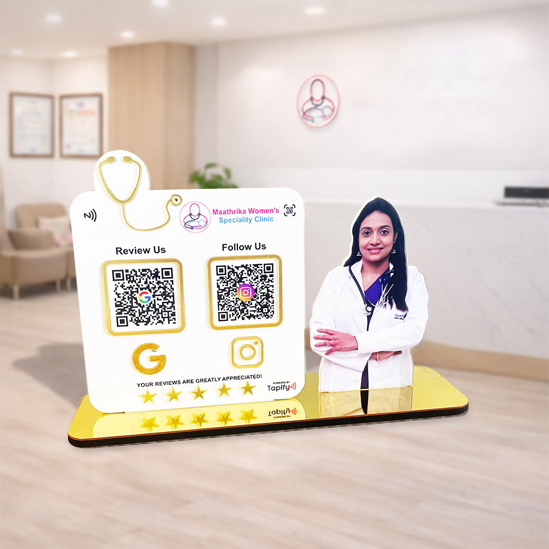Lady Doctor Cutout Shape - Smart NFC - 2 QR Table Top Standee