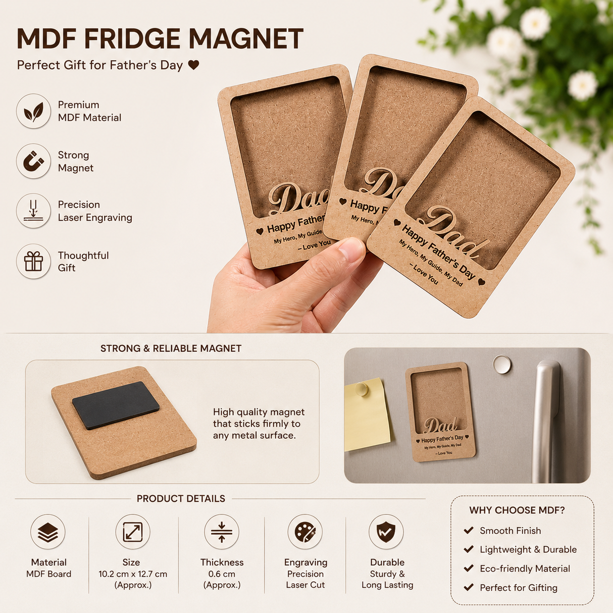 Personalized Photo Fridge Magnet – Custom MDF Gift for Father & Son/Daughter