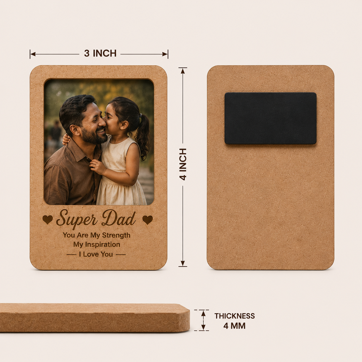 Personalized Photo Fridge Magnet – Custom MDF Gift for Father & Son/Daughter