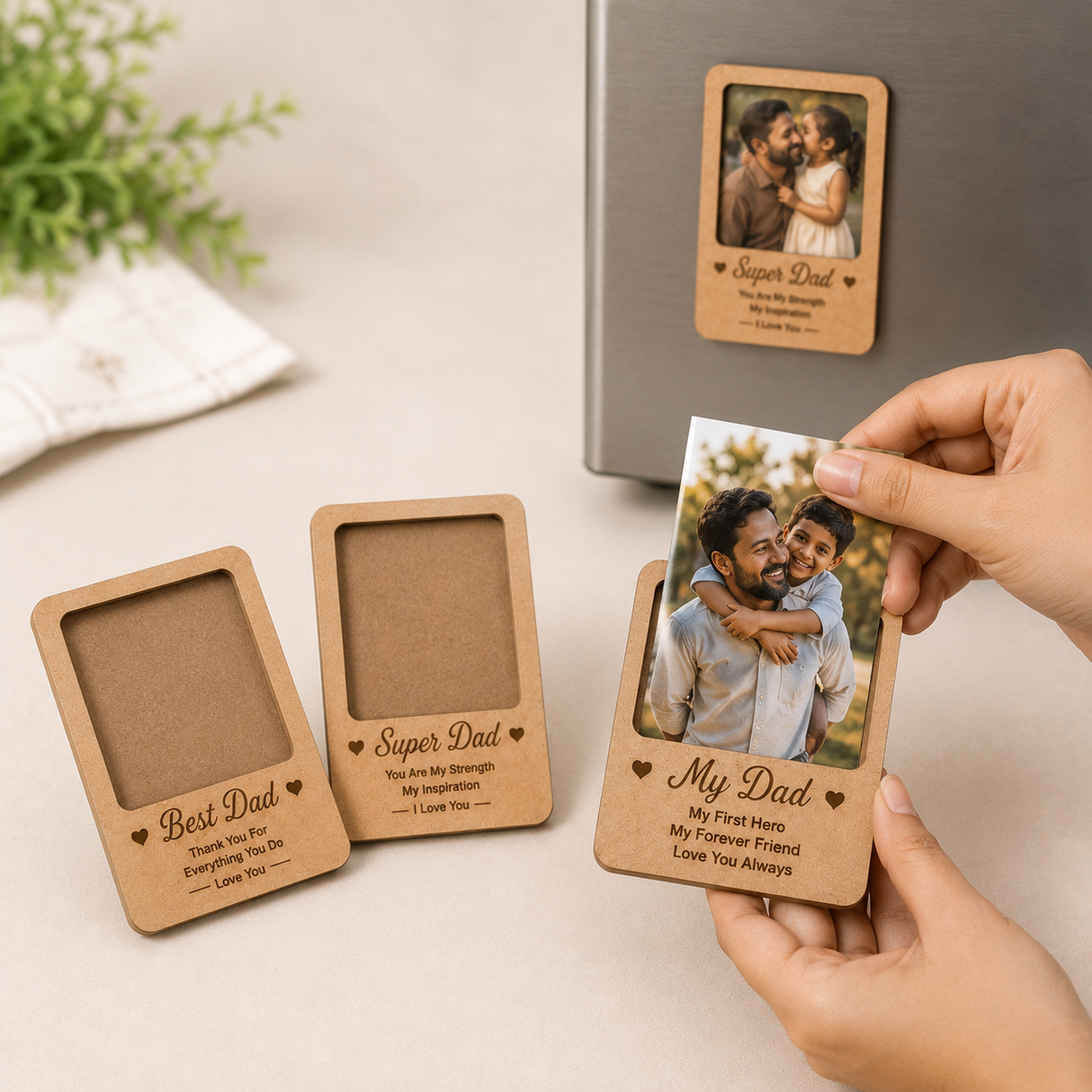Personalized Photo Fridge Magnet – Custom MDF Gift for Father & Son/Daughter