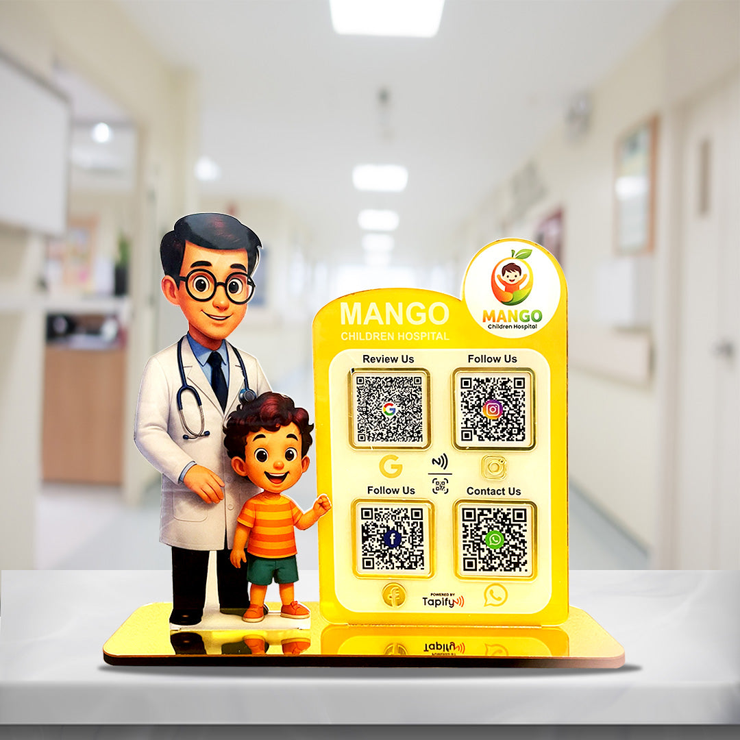 Doctor & Kid Cutout Shape - Smart NFC 4 QR Standee for Pediatricians