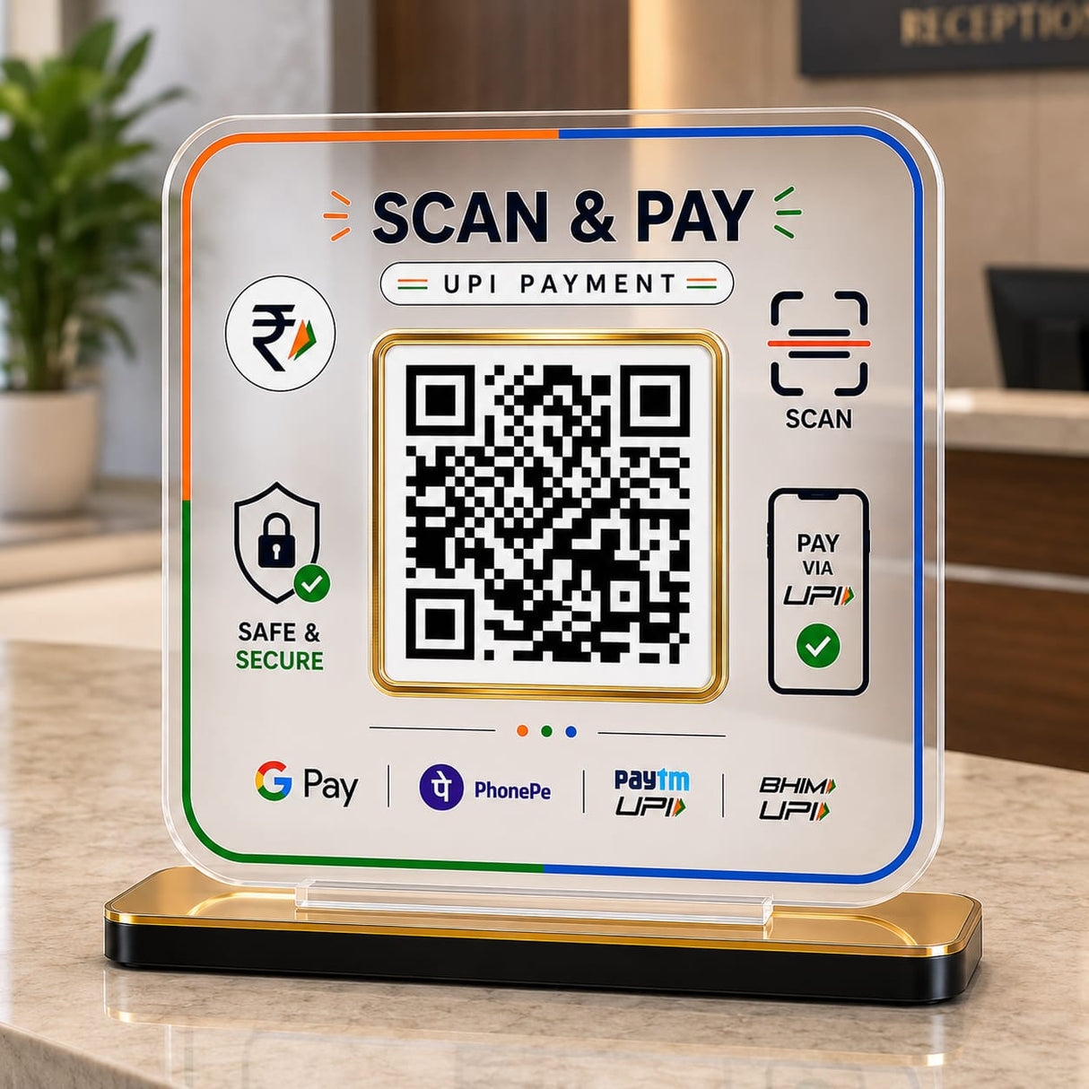 Tapify Mini – Non NFC UPI Payment QR Standee (Without Logo, Fixed Design, Your QR Added)