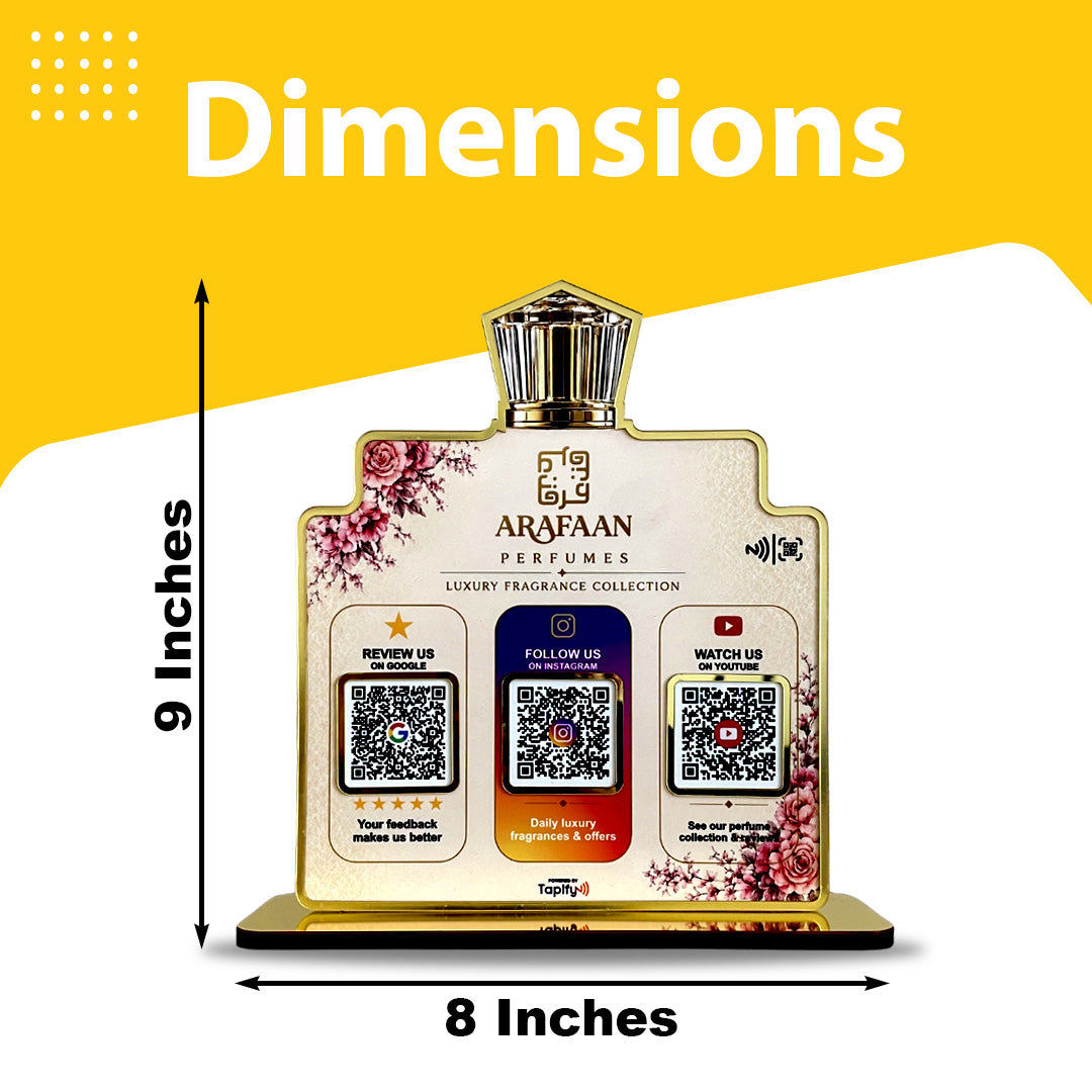 Premium Perfume Bottle Shaped NFC 3 QR Tabletop Standee