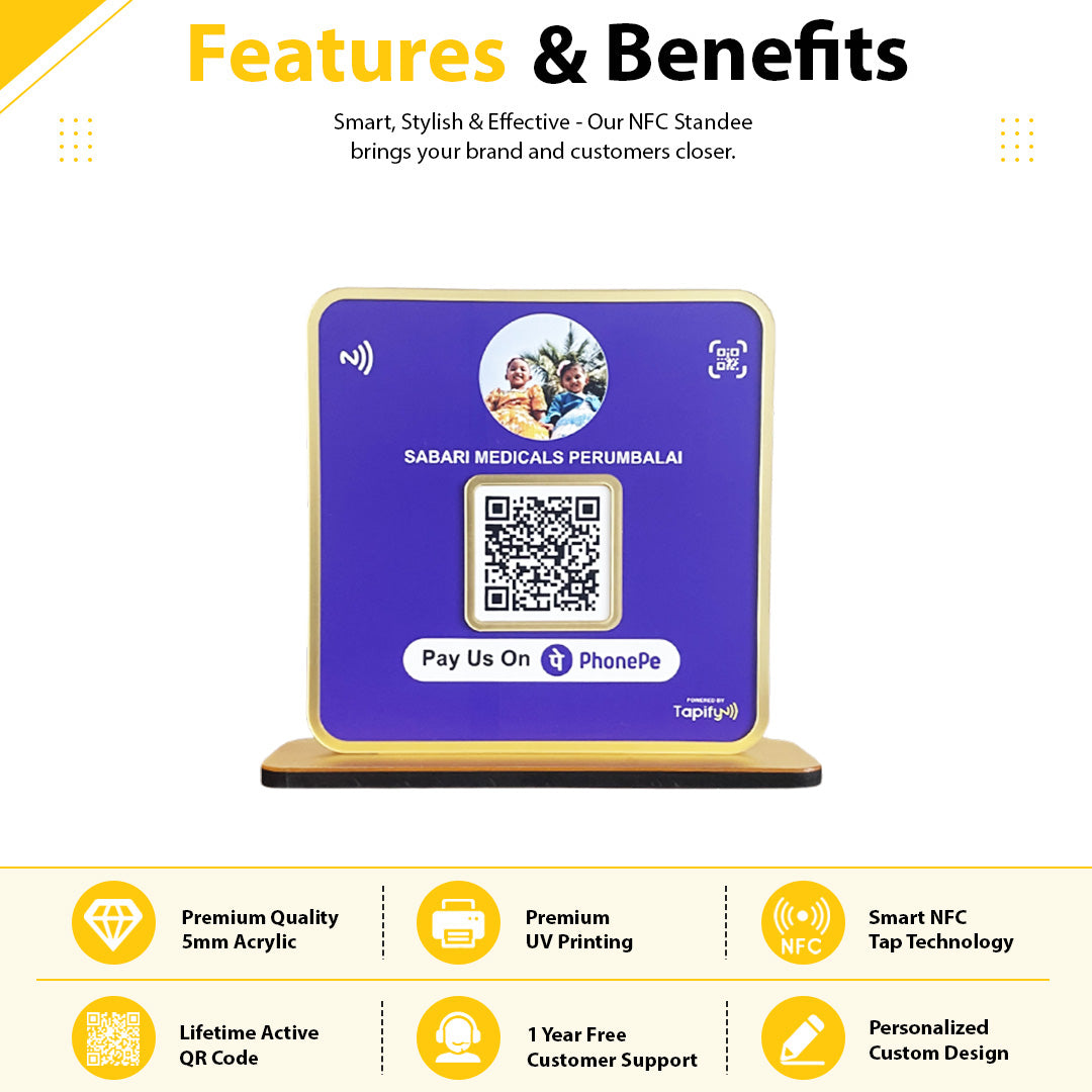 Premium Square Shaped - 1 QR Table Top Standee - without NFC