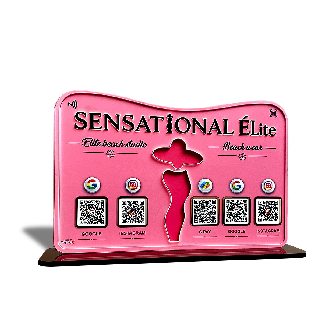 Premium Fashion Silhouette Smart NFC 5-in-1 Table Top Standee | Beachwear Theme