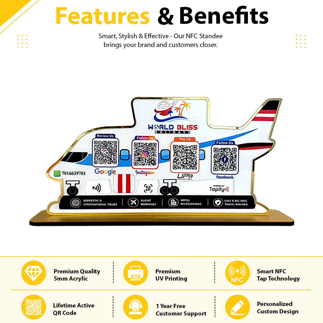 Premium Aeroplane Shaped Smart NFC 4-in-1 Tabletop Standee