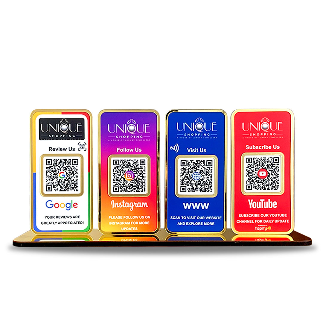 New Premium |Social Media Theme Edition | 4 in 1 Smart NFC Standee For - Google, Instagram, Website & Youtube