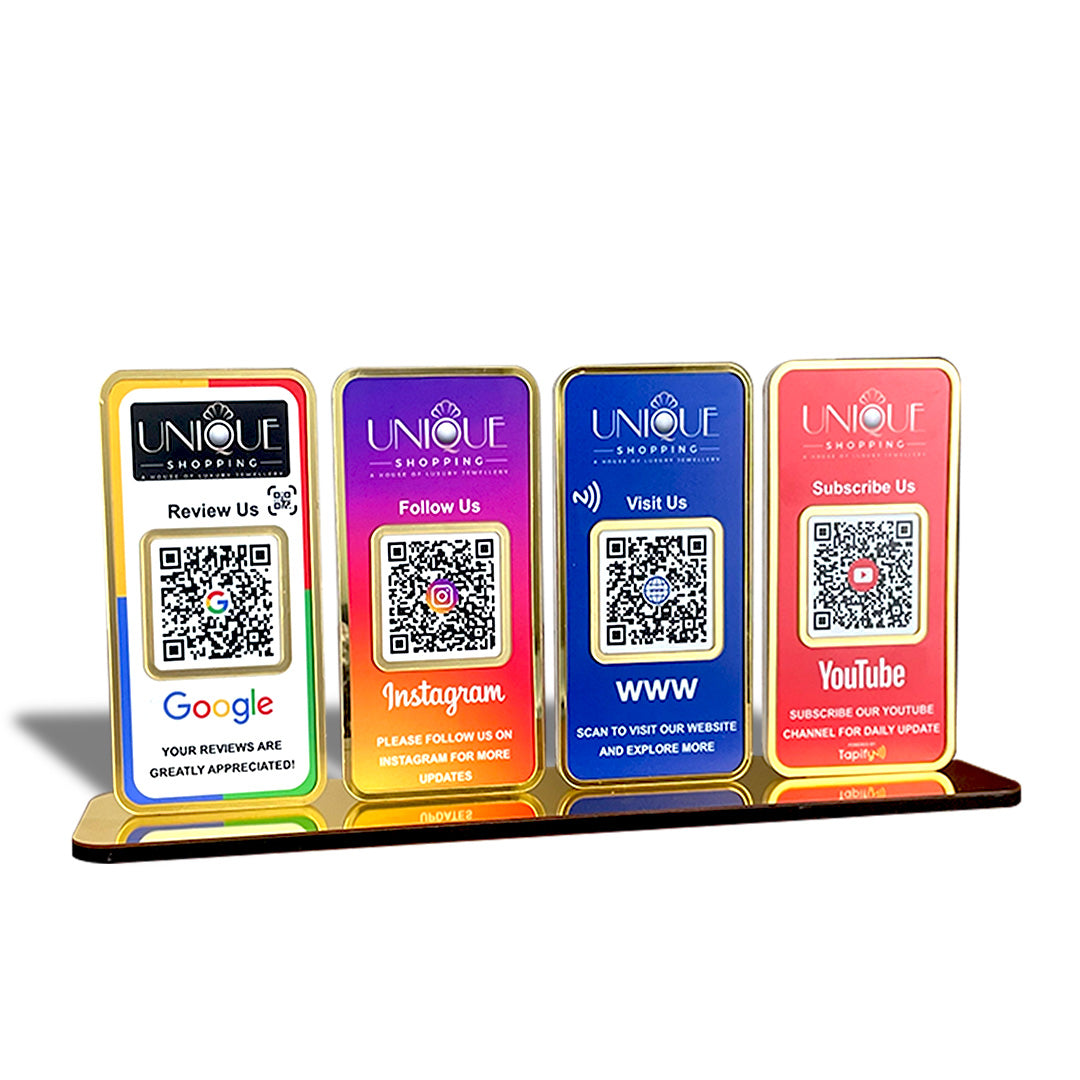 New Premium |Social Media Theme Edition | 4 in 1 Smart NFC Standee For - Google, Instagram, Website & Youtube