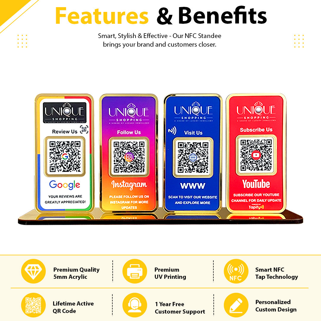 New Premium |Social Media Theme Edition | 4 in 1 Smart NFC Standee For - Google, Instagram, Website & Youtube