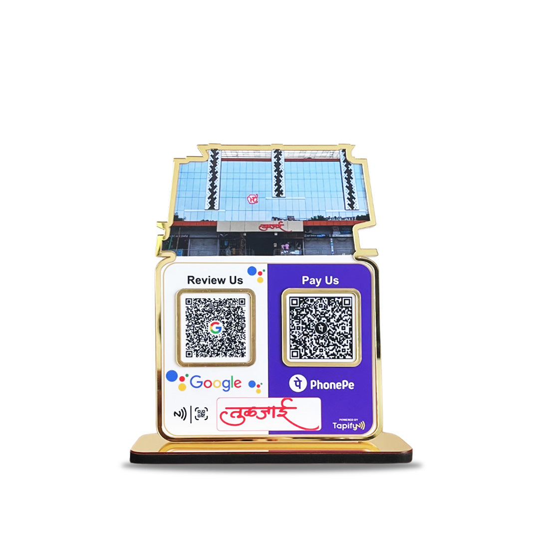 Custom Cutout Smart NFC 2QR Tabletop Standee - Social Media Theme Edition