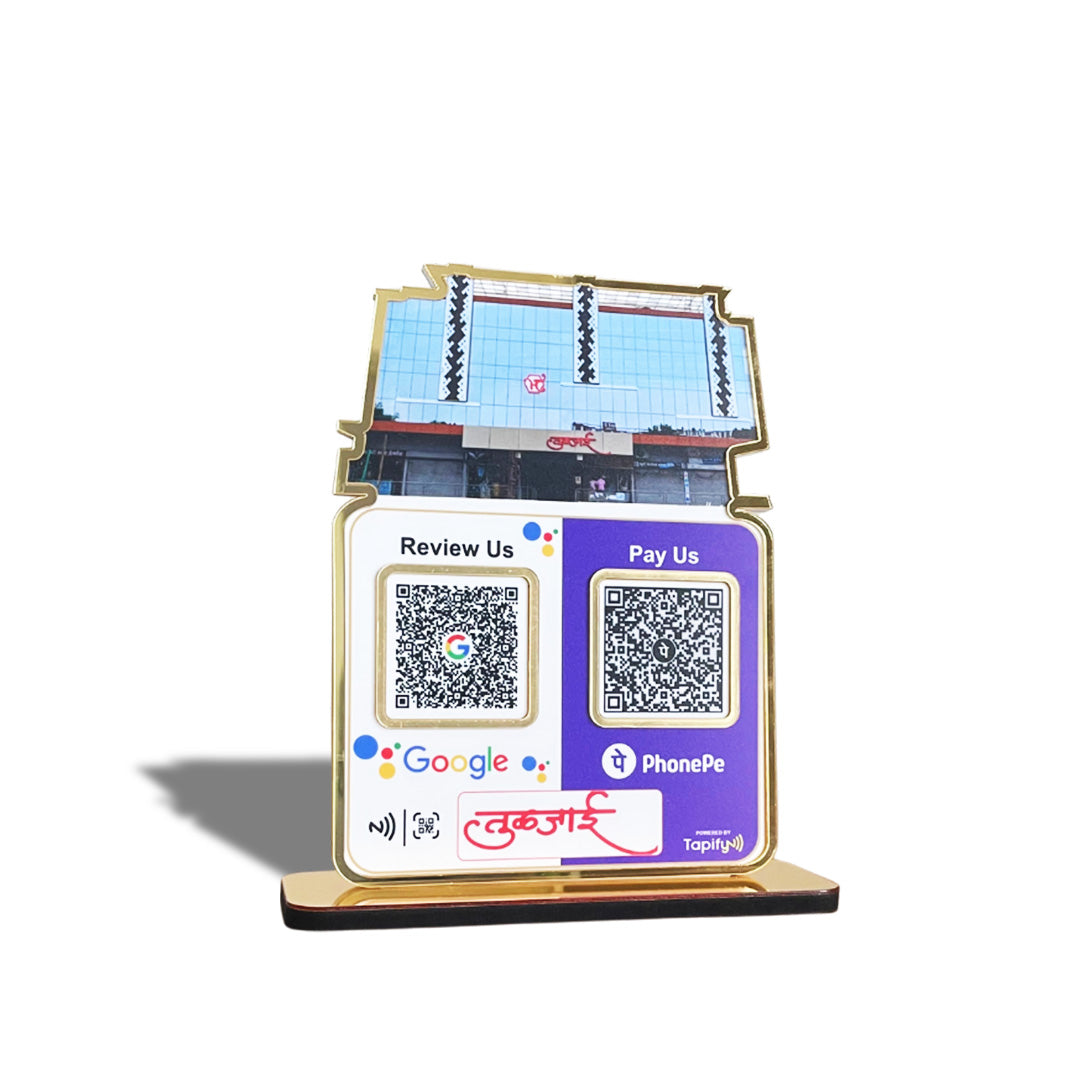 Custom Cutout Smart NFC 2QR Tabletop Standee - Social Media Theme Edition
