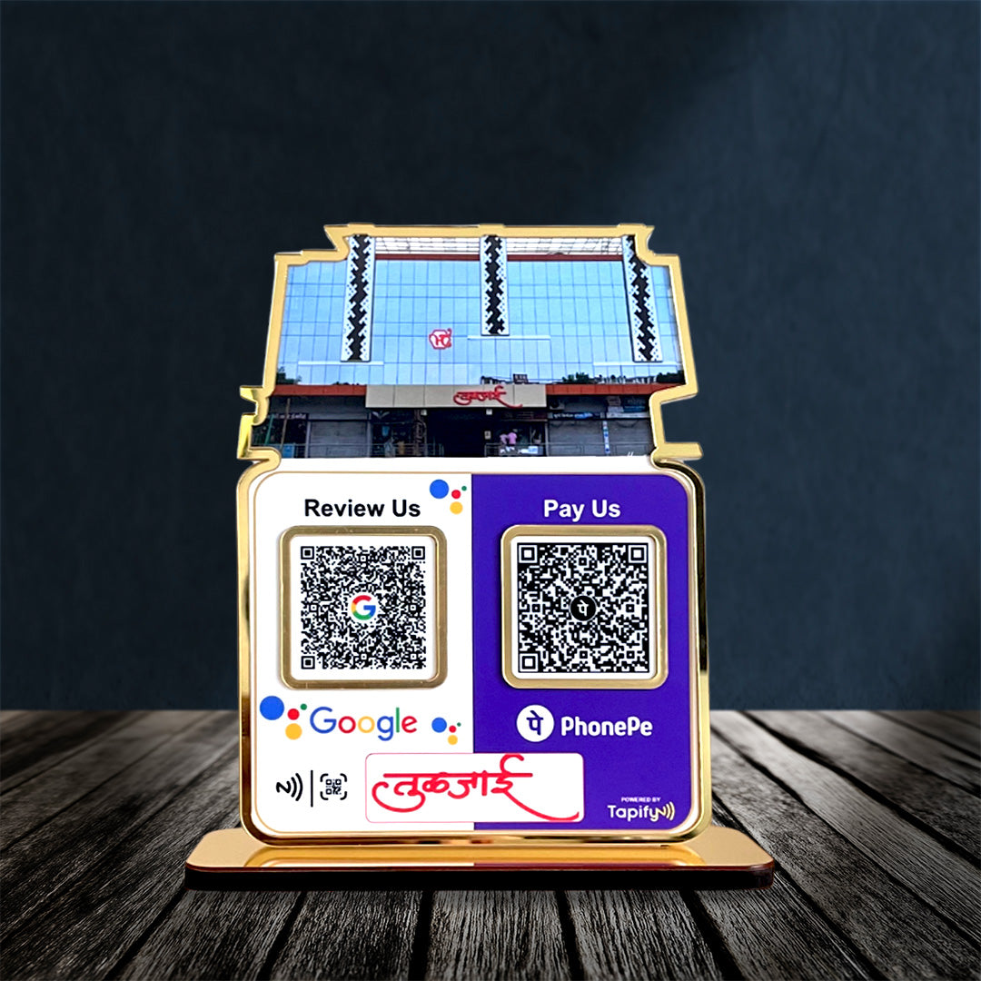 Custom Cutout Smart NFC 2QR Tabletop Standee - Social Media Theme Edition