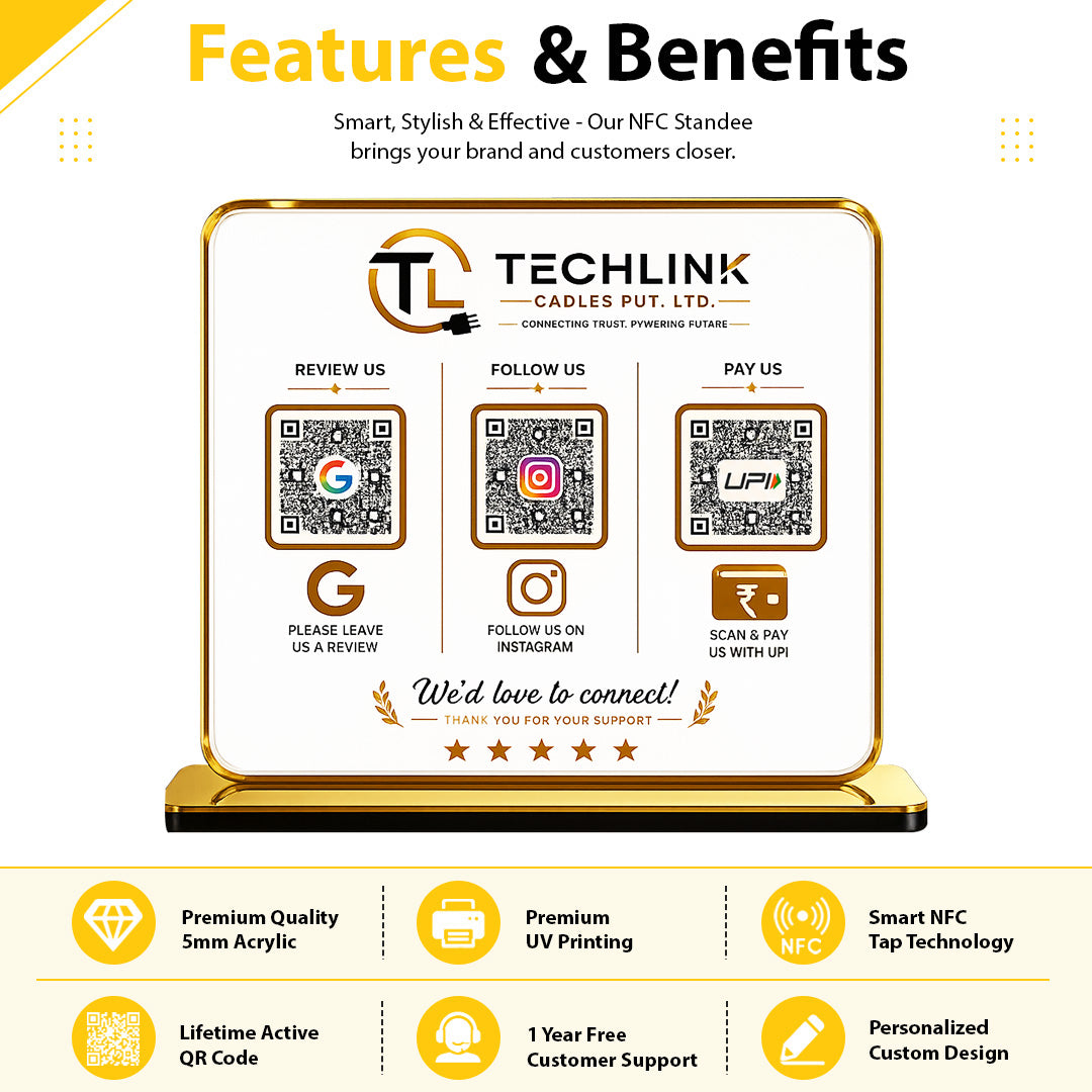 Premium Smart NFC 3-in-1 Table Top Standee | Transparent Edition