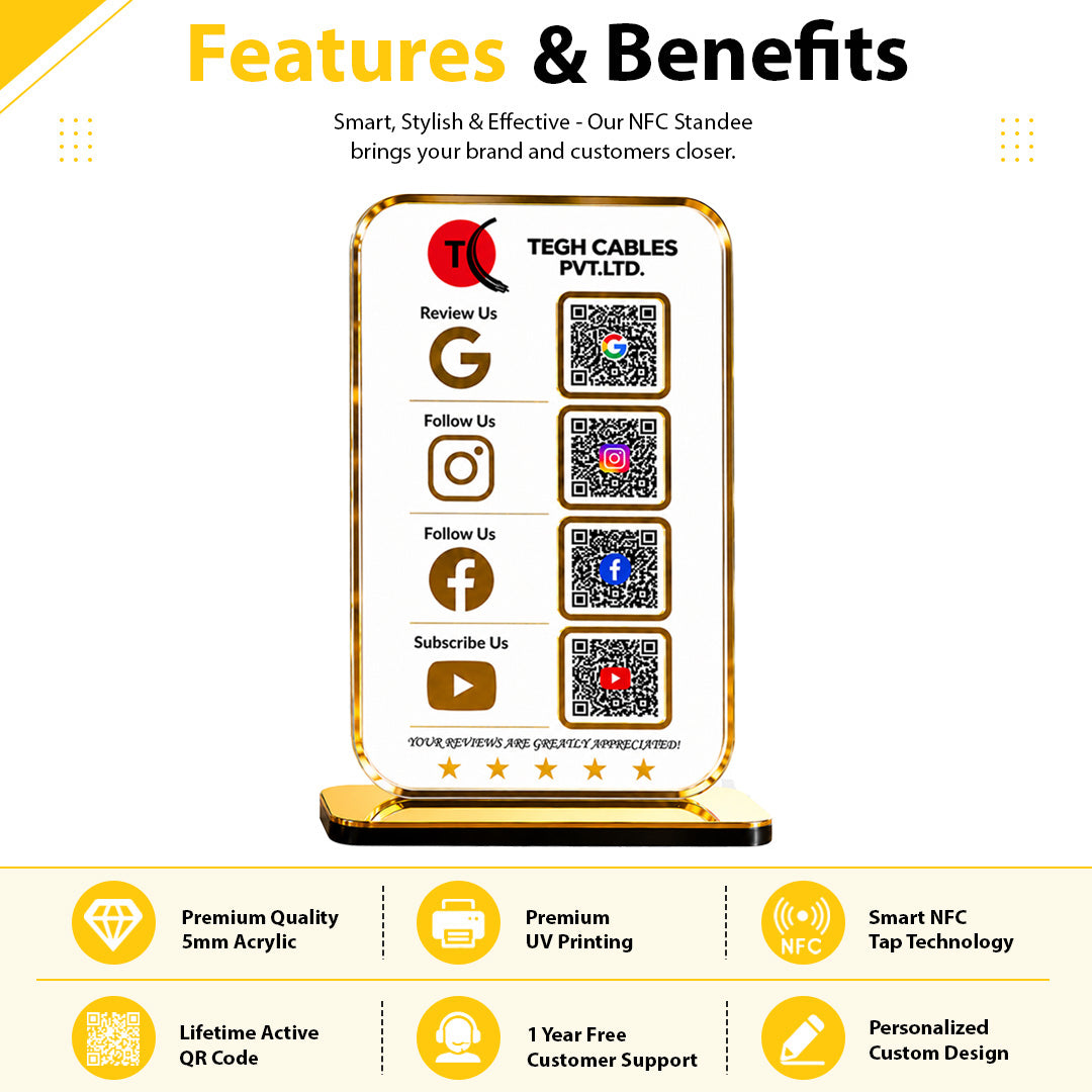 Premium Smart NFC 4-in-1 Table Top Standee | Transparent Edition | Portrait Style