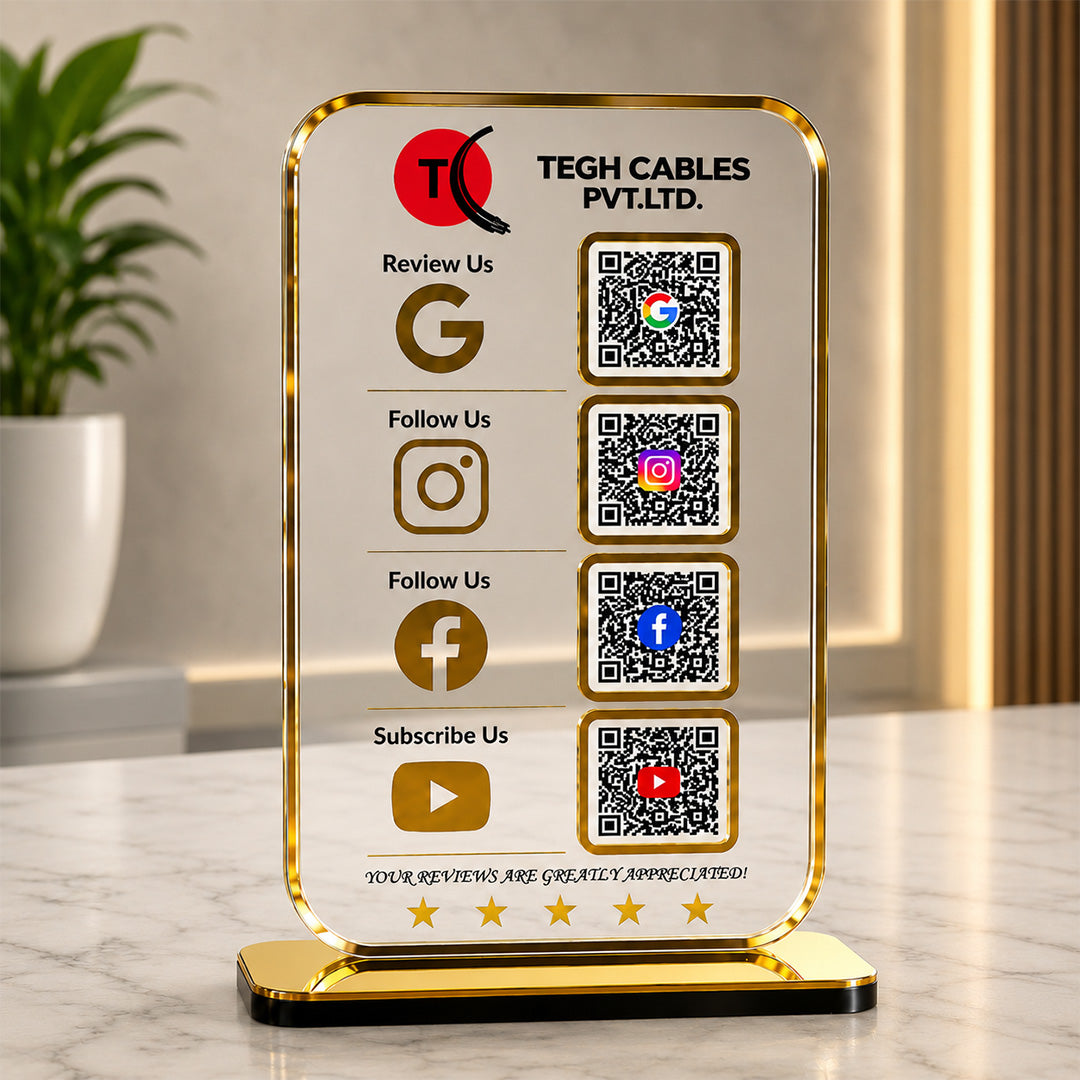 Premium Smart NFC 4-in-1 Table Top Standee | Transparent Edition | Portrait Style