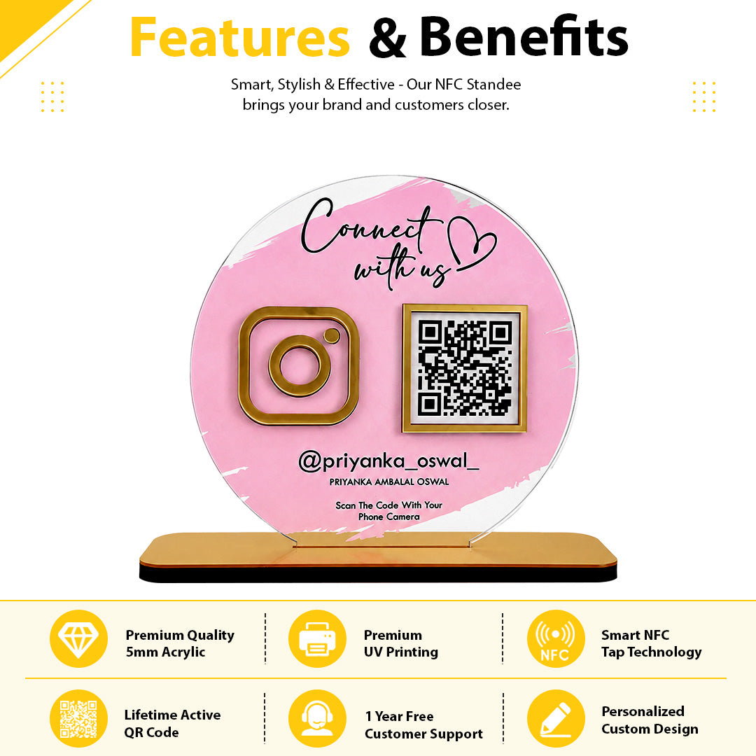 Premium Circle Shaped - 1 QR Table Top Standee | Transparent Edition