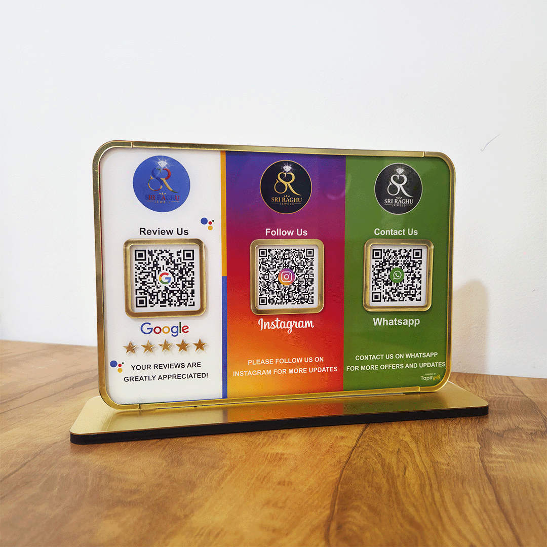 Premium Smart NFC 3QR Table Top Standee | Social Media Theme Edition - For- GR,WP,IG